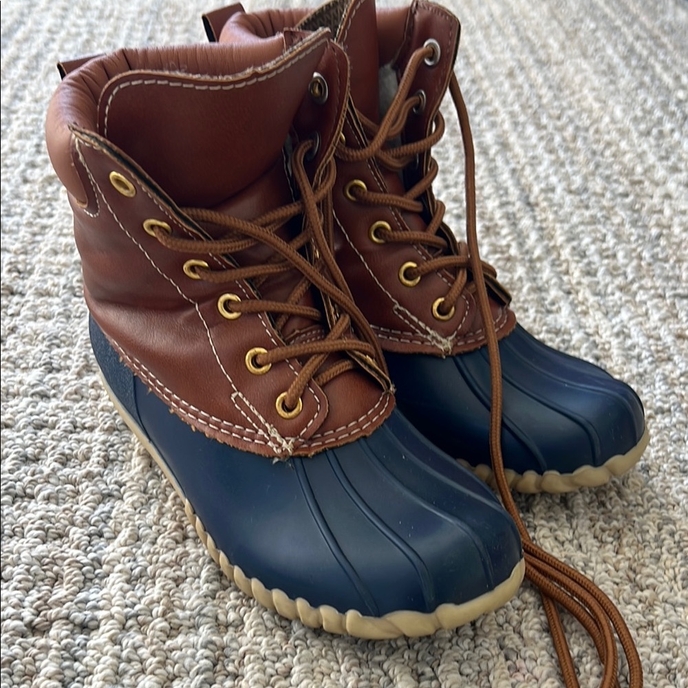 Brown and Blue Duck Boots